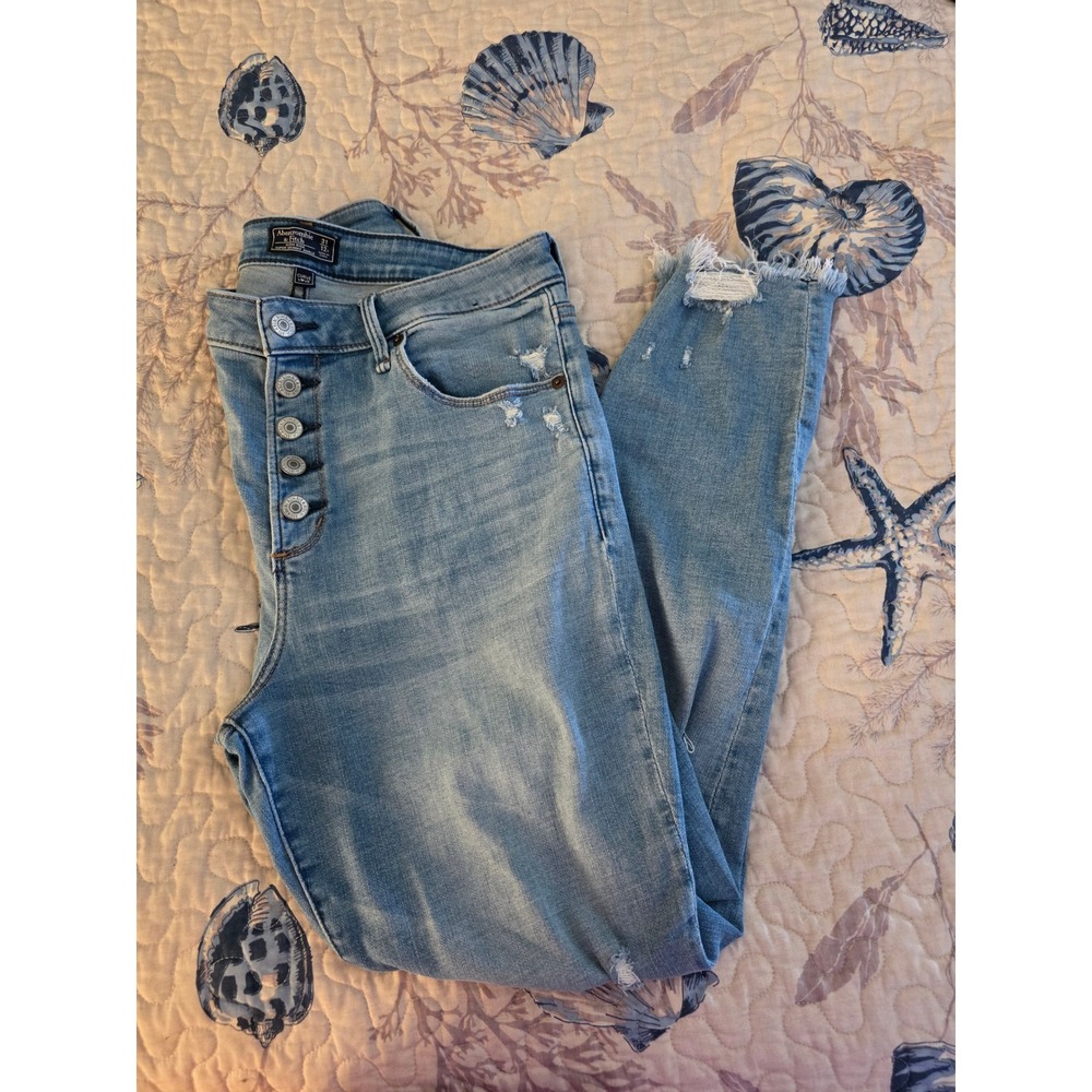 Abercrombie Curve Love High Rise Super Skinny Ankle Jeans Thrashed Size 31 12